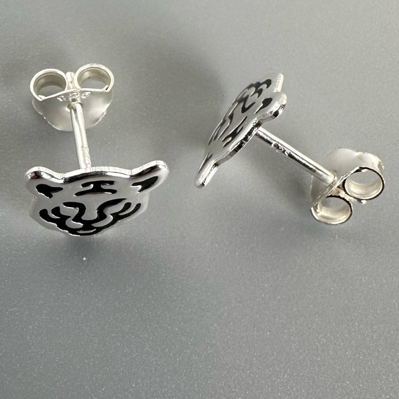 Sterling Silver Tiger Stud Earrings - Picture 9 of 11